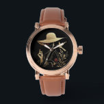 Elegant & Sophisticated eWatch Watch<br><div class="desc">Elevate your space with this striking minimalist illustration. Featuring a graceful silhouette of a woman in a wide-brimmed hat, this design is rendered in luxurious gold-toned line art against a deep black background. The delicate addition of a hummingbird and a single red rose adds a touch of nature-inspired romance. This...</div>