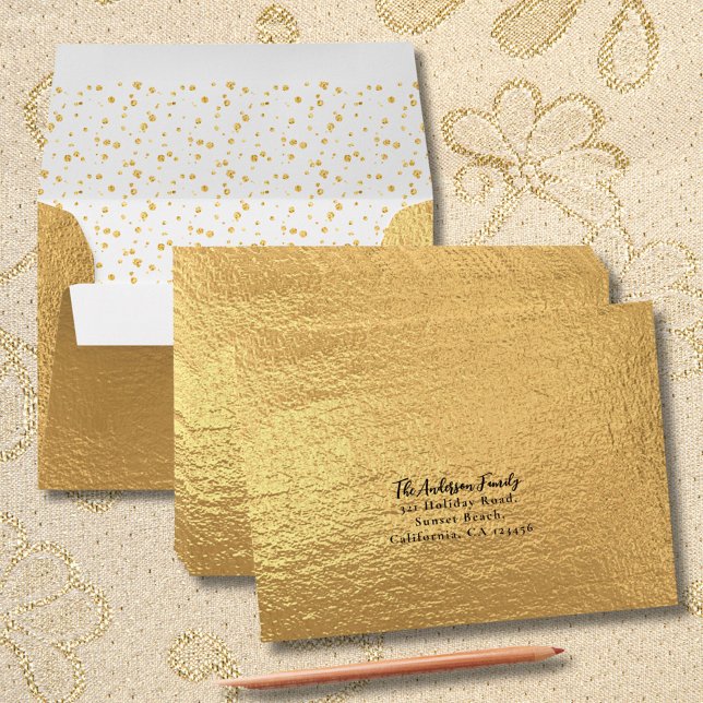 Elegant Sophisticated Faux Gold Foil Confetti RSVP Envelope (Creator Uploaded)