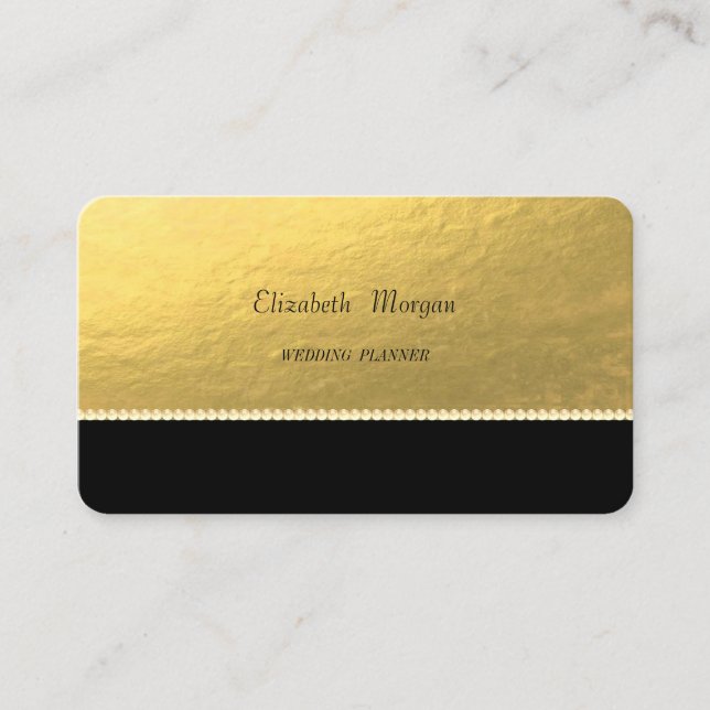Elegant Sophisticated,Faux Gold,Pearls,Black Business Card (Front)