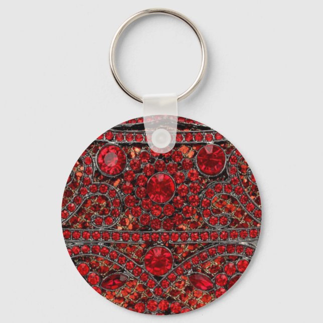 elegant sophisticated gold ruby red burgundy  key ring (Front)