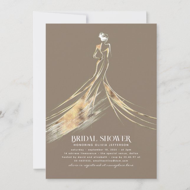Elegant Sophisticated Light Brown Bridal Shower Invitation (Front)