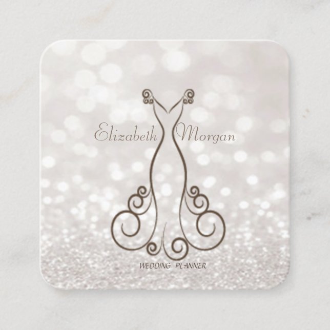 Elegant Sophisticated Modern Glittery Bokeh,Dress Square Business Card (Front)