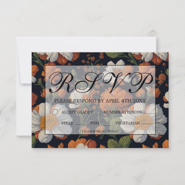 Elegant sophisticated orange white floral flowers  RSVP card (Front)