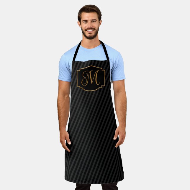 Elegant, Sophisticated Striped Monogram  Apron (Worn)