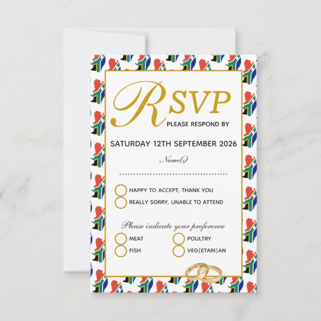 Elegant SOUTH AFRICA Wedding RSVP Response Card (Front)
