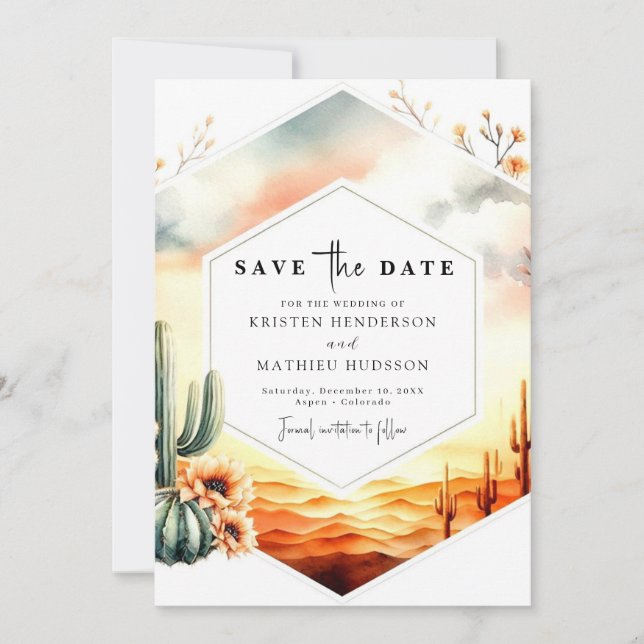 Elegant Southern Cactus Wedding Save The Date (Front)