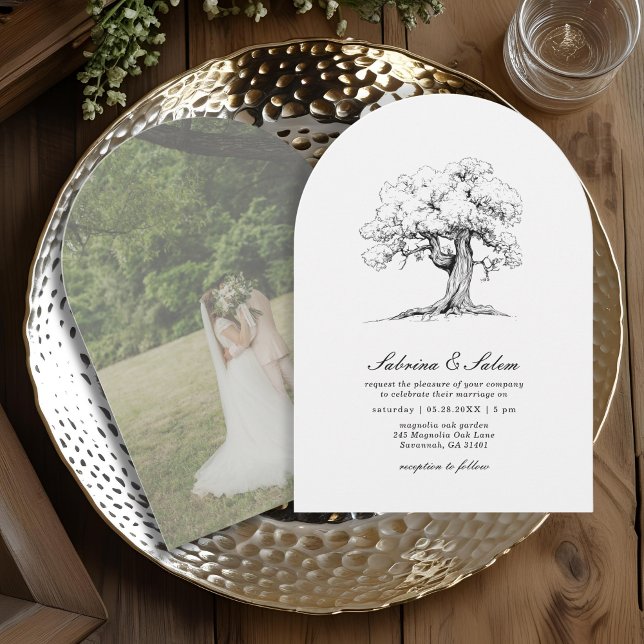 Elegant Southern Oak Garden Arch Photo Wedding Invitation (Creator Uploaded)
