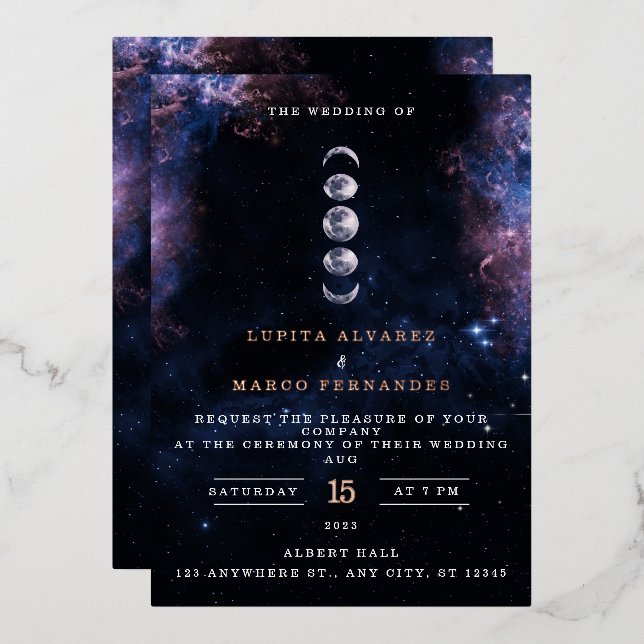 Elegant Space Theme Astronomy Moon Wedding Invitat (Front/Back)