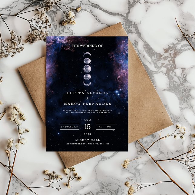 Elegant Space Theme Astronomy Moon Wedding Invitation (space themed wedding invitation)
