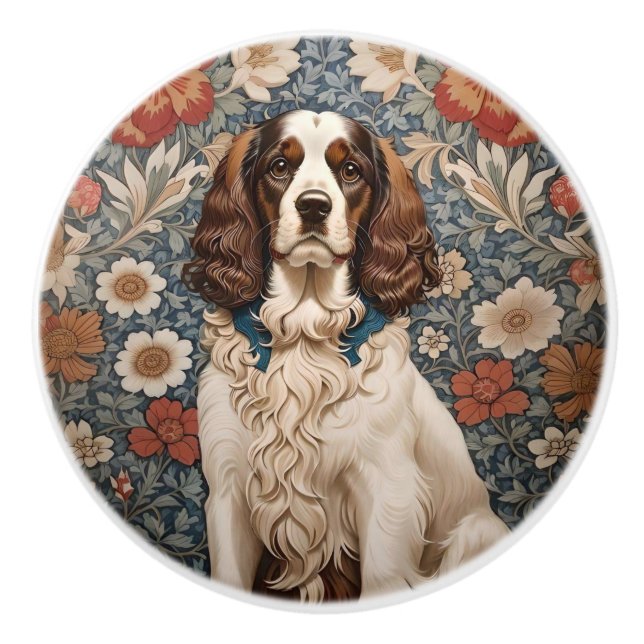 Elegant Spaniel On Floral Background Ceramic Knob (Front)