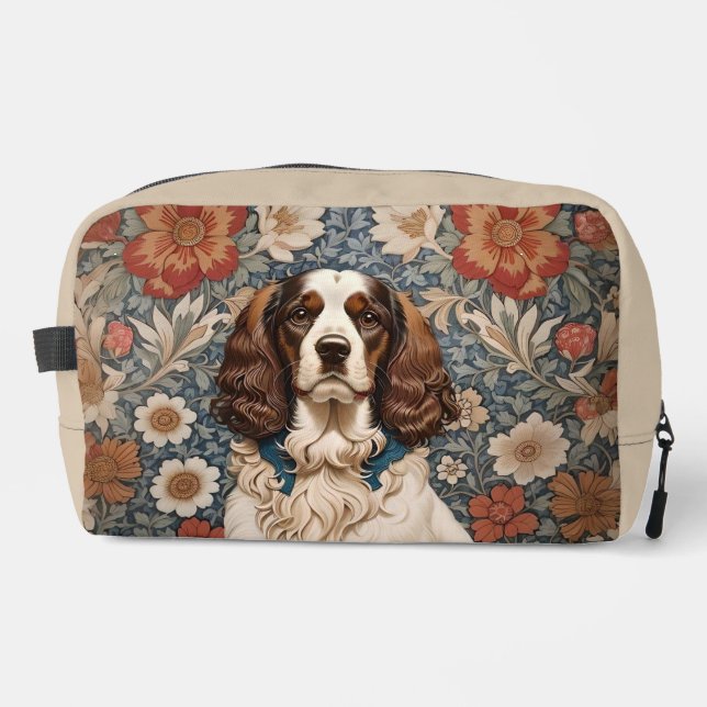 Elegant Spaniel On Floral Background Dopp Kit (Front)