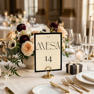 Elegant Spanish Black Cream Monogram Numero Mesa  Table Number