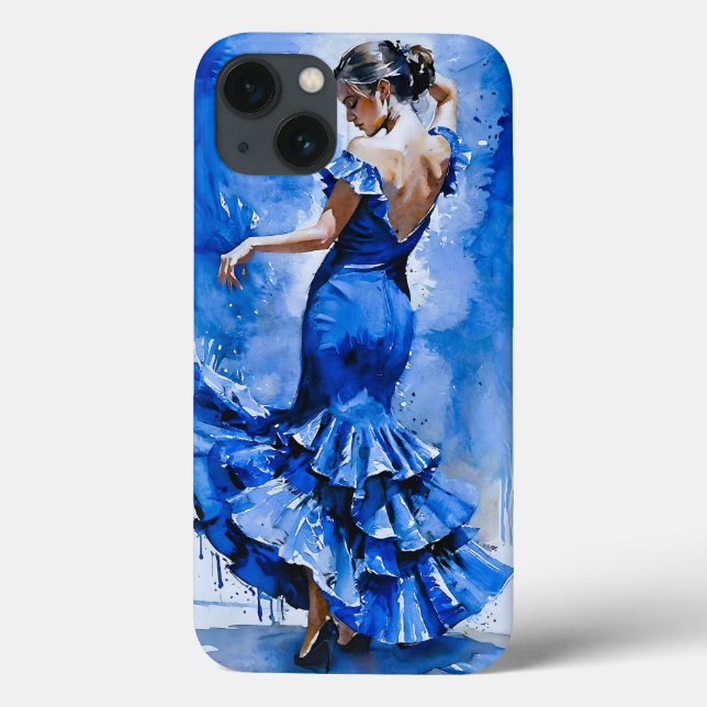 Elegant Spanish Flamenco Dancer Lady In Blue Case-Mate iPhone Case (Back)