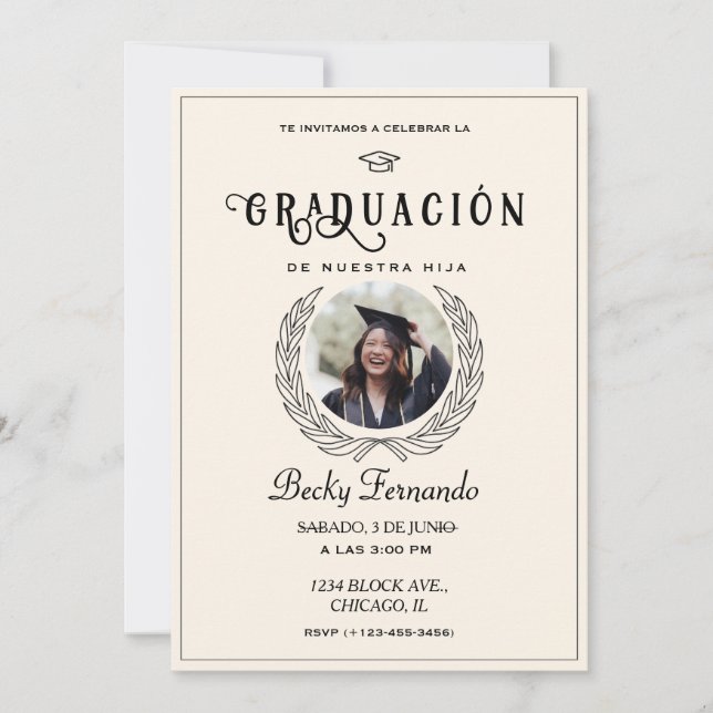 Elegant Spanish Graduates Invitation Script (Front)