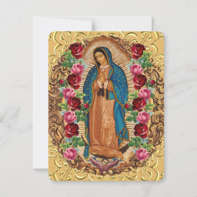 Elegant Spanish Guadalupe Funeral Prayer Card (Front)