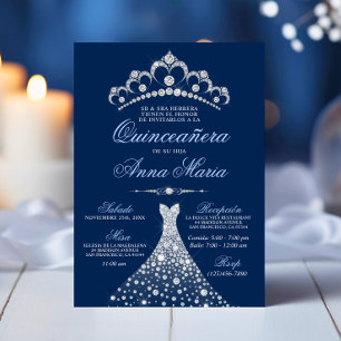 Elegant Spanish Quinceañera Mis Quince Navy Blue Invitation
