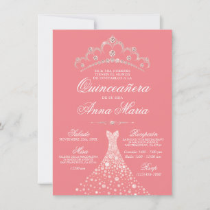 Elegant Spanish Quinceañera Mis Quince Pink Invita Invitation
