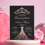 Elegant Spanish Quinceañera Mis Quince Pink Invitation<br><div class="desc">Modern yet elegant Quinceañera Mis Quince Anos invitations.  Glitter diamond tiara / crown and dress / gown.  Light blush pink and black colours.  Easy to edit template cards.  Perfect for 15th girl birthday party.</div>