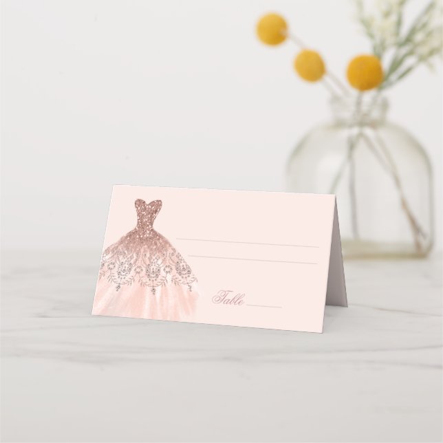 Elegant Spanish Quinceañera Mis Quince Pink Rose Place Card (Front)