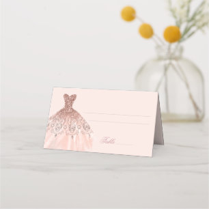 Elegant Spanish Quinceañera Mis Quince Pink Rose Place Card