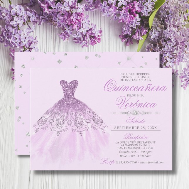 Elegant Spanish Quinceañera Mis Quince Purple Invitation (Creator Uploaded)