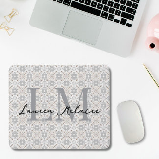 Elegant Spanish Tile Monogram Script Name Mouse Pad