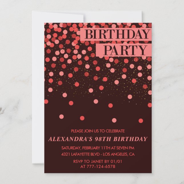 Elegant Sparkle Glitter Confetti 98th birthday Invitation (Front)