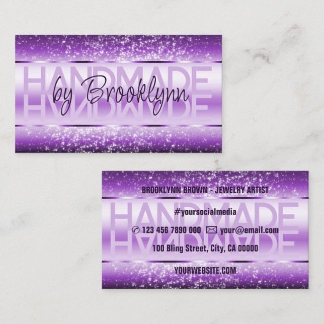 Elegant Sparkle Glitter Luxurious Glam Dark Purple Business Card (Front/Back)