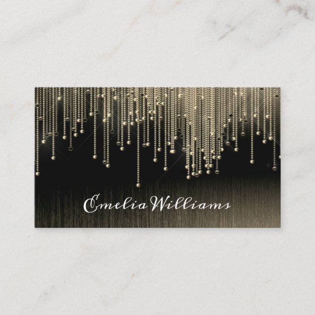 Elegant Sparkle Gold Crystal Rhinestone Black Business Card (Front)