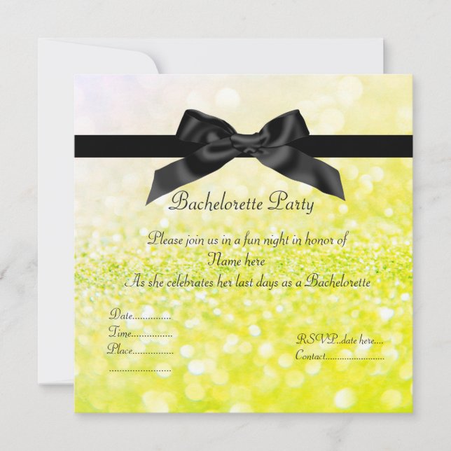 ELEGANT Sparkle green BACHELORETTE INVITATION (Front)