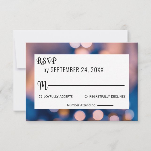 Elegant sparkle lights bokeh blur blue Wedding RSV RSVP Card (Front)