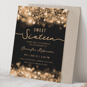 Elegant Sparkle Lights Sweet Sixteen Gold Invitation