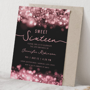 Elegant Sparkle Lights Sweet Sixteen Rose Gold  Invitation