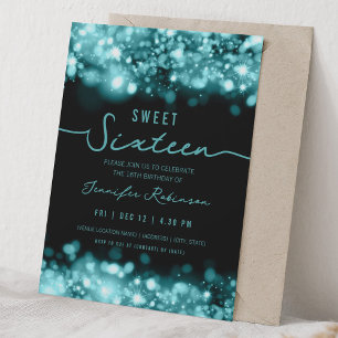 Elegant Sparkle Lights Sweet Sixteen Turquoise Invitation