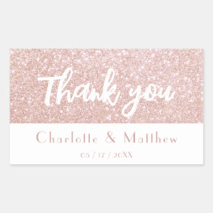 Elegant Sparkle Rose Glitter Wedding Rectangular Sticker