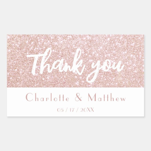 Elegant Sparkle Rose Glitter Wedding Rectangular Sticker (Front)