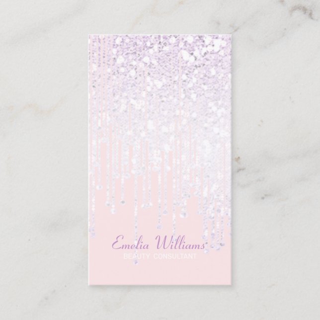 Elegant Sparkle White Crystal Drips light Pink Business Card (Front)