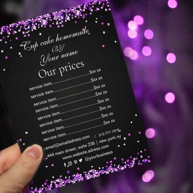 Elegant Sparkles black purple Price List flyer (#blackpurplflyer #sparklesflyer #blackfriday #holiday #Christmas #opening #makeupartist #sale #shiny)