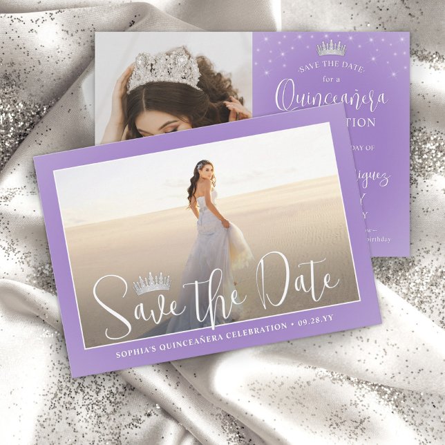 Elegant Sparkles Quinceañera 2 Photo Lilac Purple Save The Date (Creator Uploaded)