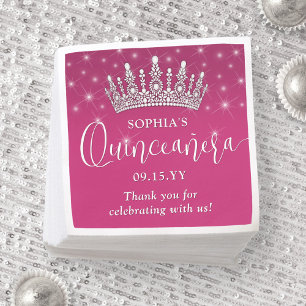 Elegant Sparkles Quinceañera Crown Fuschia Pink Napkin