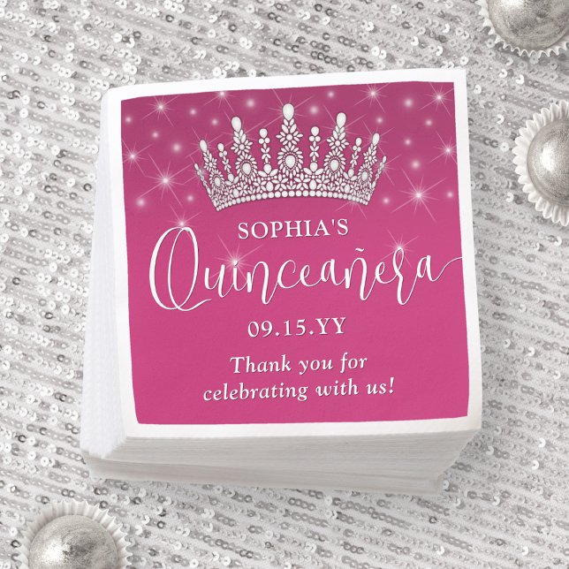 Elegant Sparkles Quinceañera Crown Fuschia Pink Napkin (Creator Uploaded)