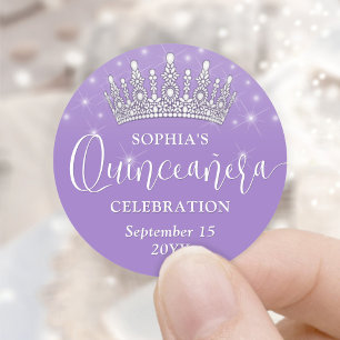 Elegant Sparkles Quinceañera Crown Lilac Purple Classic Round Sticker