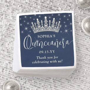 Elegant Sparkles Quinceañera Crown Navy Blue Napkin