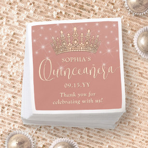 Elegant Sparkles Quinceañera Crown Rose Gold Napkin