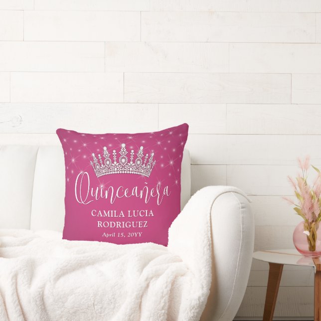 Elegant Sparkles Quinceañera Fuschia Pink Keepsake Cushion (Couch)