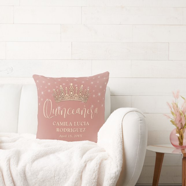 Elegant Sparkles Quinceañera Rose Gold Keepsake Cushion (Couch)