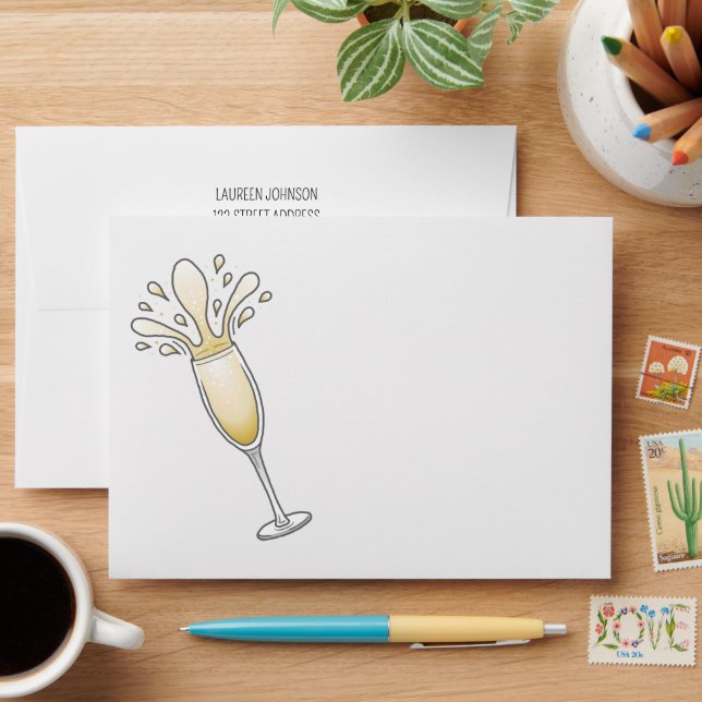 Elegant Sparkling Champagne Glass Envelope (Desk)