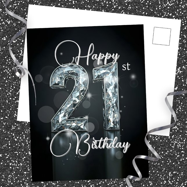 Elegant Sparkling Diamond-Encrusted 21st Birthday Postcard (Creator Uploaded)