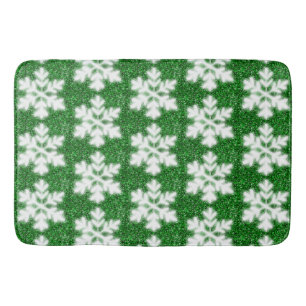 Elegant sparkling glitter green frosty snowflake bath mat
