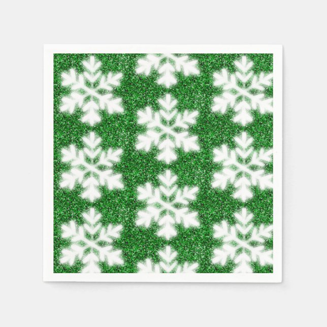 Elegant sparkling glitter green frosty snowflake napkin (Front)